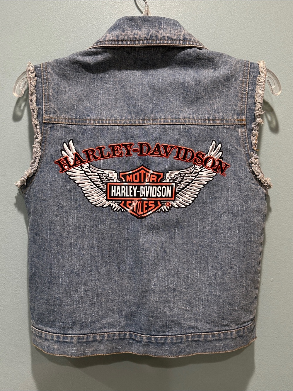 Harley-Davidson Embroidered Wing Logo Denim Vest - Blue